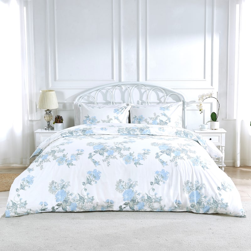 Bedford Percale Cotton Jardin De Blue Duvet Set