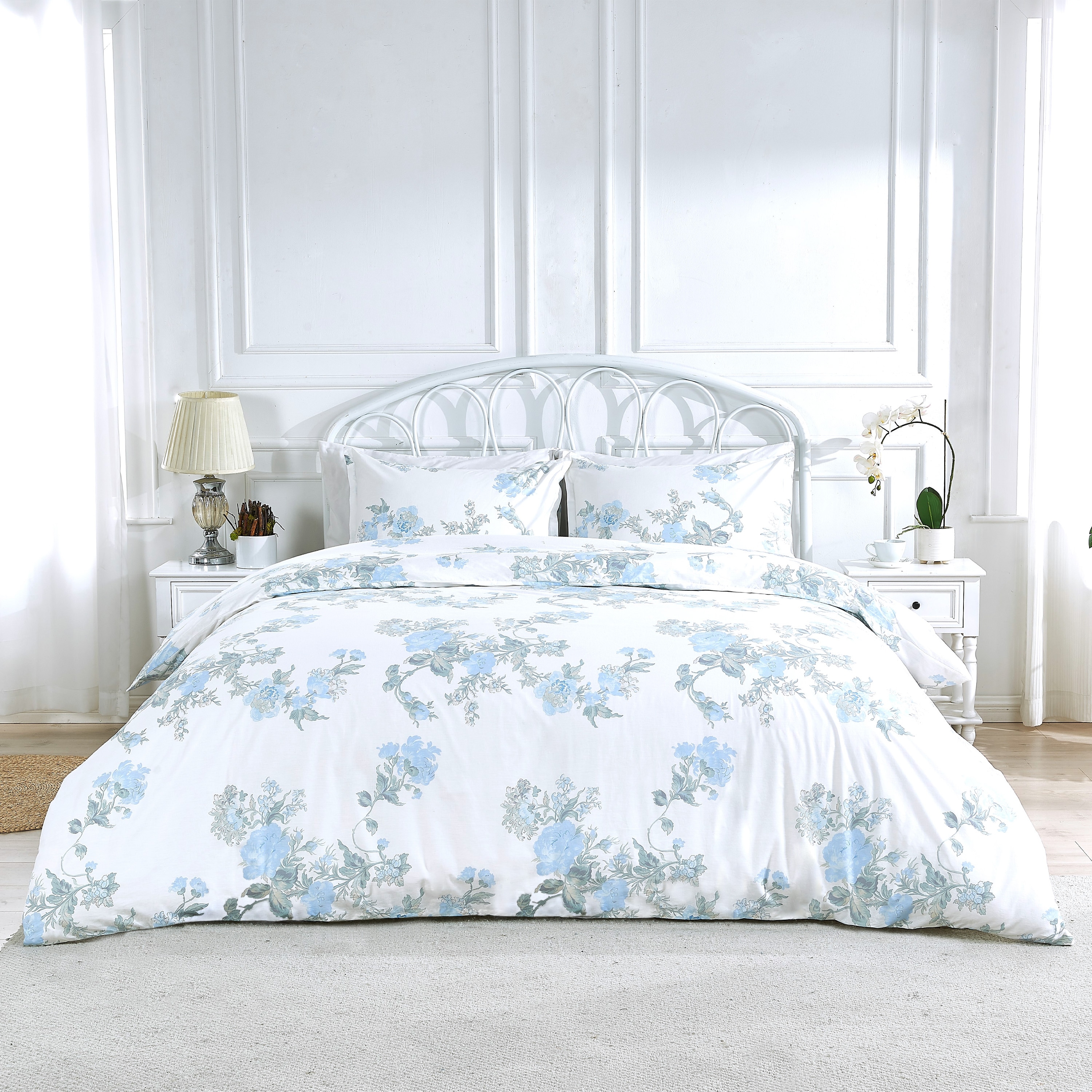 Percale Cotton Jardin De Blue Duvet Set