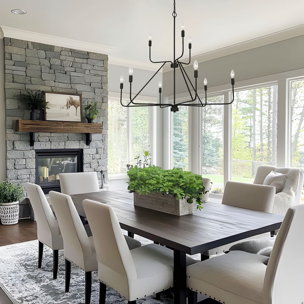 Oriea Modern Farmhouse Black 9-Light Chandelier 2-Tier Candle Light - Dia. 41.3" x H 37.4"