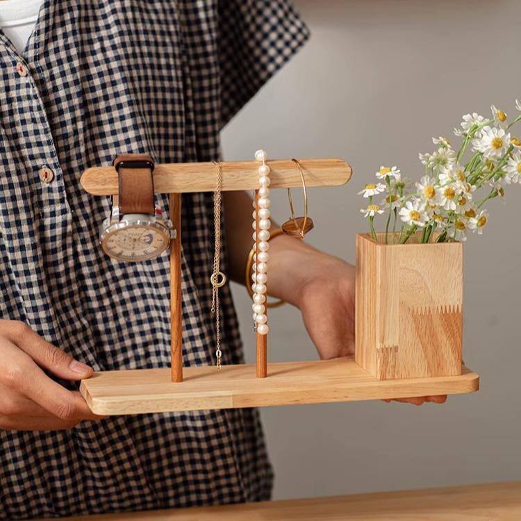 RusticReach Wooden Desktop Calendar with Pen Holder