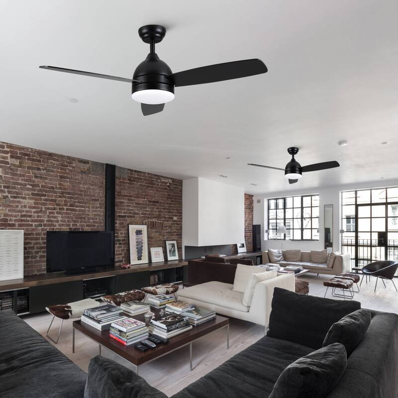 YUHAO 28 in. Integrated LED Indoor Matte White Ceiling Fans with Light Kit and Remote Control