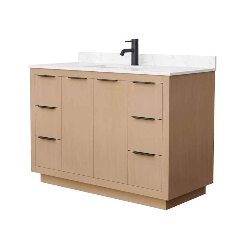 Wyndham Collection Maroni 48" Free Standing Single Basin Vanity Set - Light Straw / Carrara Cultured Marble Top / Matte