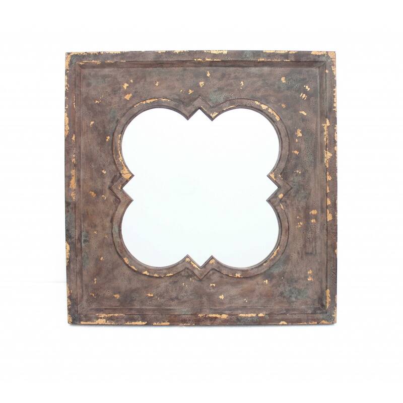 HomeRoots 36" Distressed Square Accent Mirror Wall Mounted With Frame - 18.5