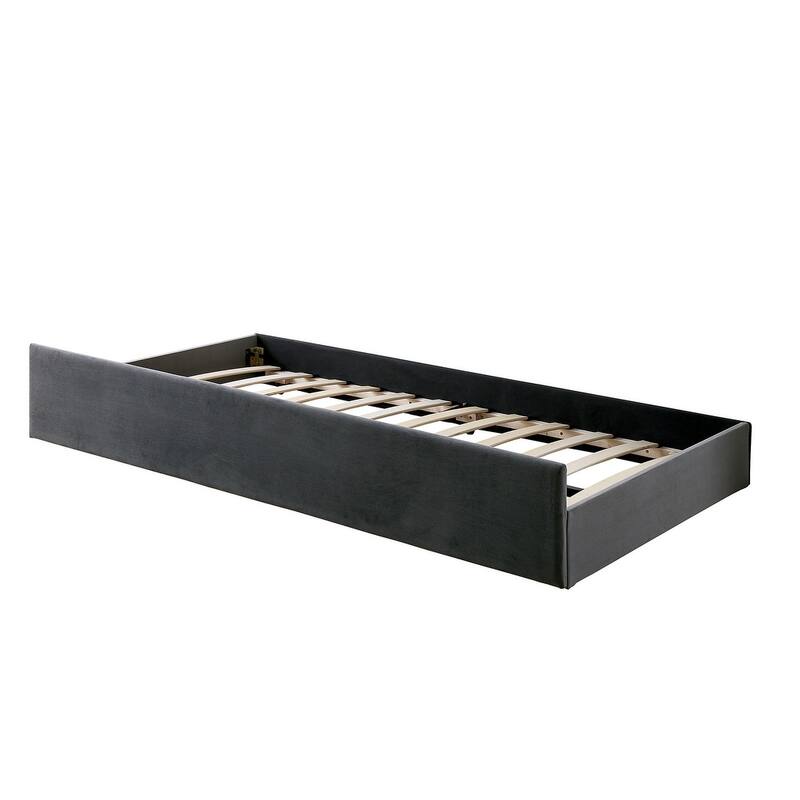 Gray Tufted Upholstered Daybed with Trundle, Nailhead Trim, Slat Kit Included