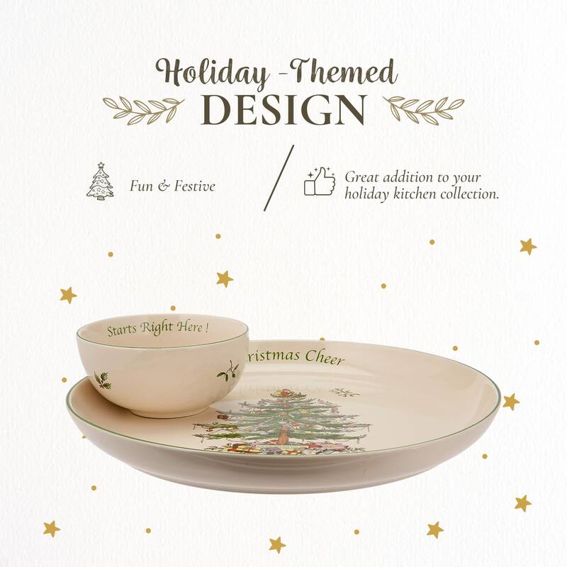 Spode Christmas Tree 2 Piece Chip and Dip Set - 12.5" D x 3.25" H