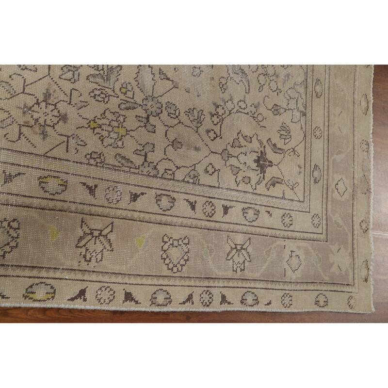 Hand Knotted Oriental 100% Wool Carpet Traditional Floral Beige & Ivories Tabriz Area Rug - 8' 9'' X 6' 0''