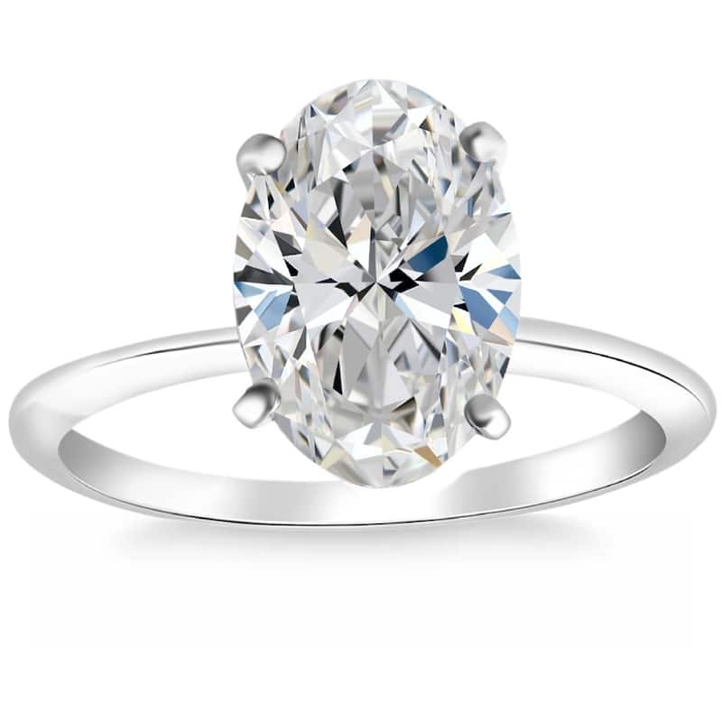 Bliss Diamond Certified 2Ct Oval Diamond Solitaire Thin Engagement Ring Gold Lab Grown - 6.5 - White