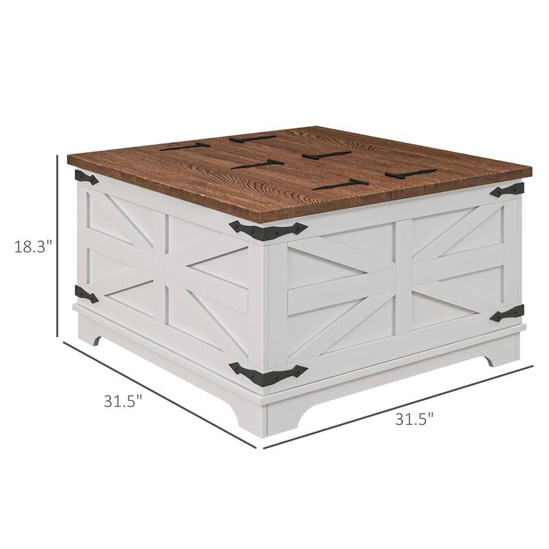 HOMCOM Farmhouse Coffee Table with Storage, Center Table with Hinged Lift Top and Hidden Space, Square Coffee Table
