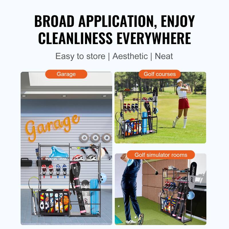 Golf Storage Garage Organizer Outdoor Sport Gear and Toy Storage with Baskets & Hooks