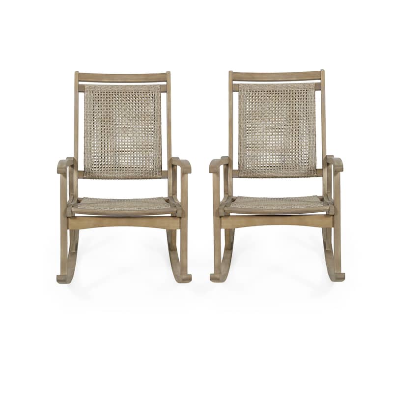 Lucas Outdoor Rustic Wicker Rocking Chairs (Set of 2) by Christopher Knight Home - Light Brown + Light Multi-Brown