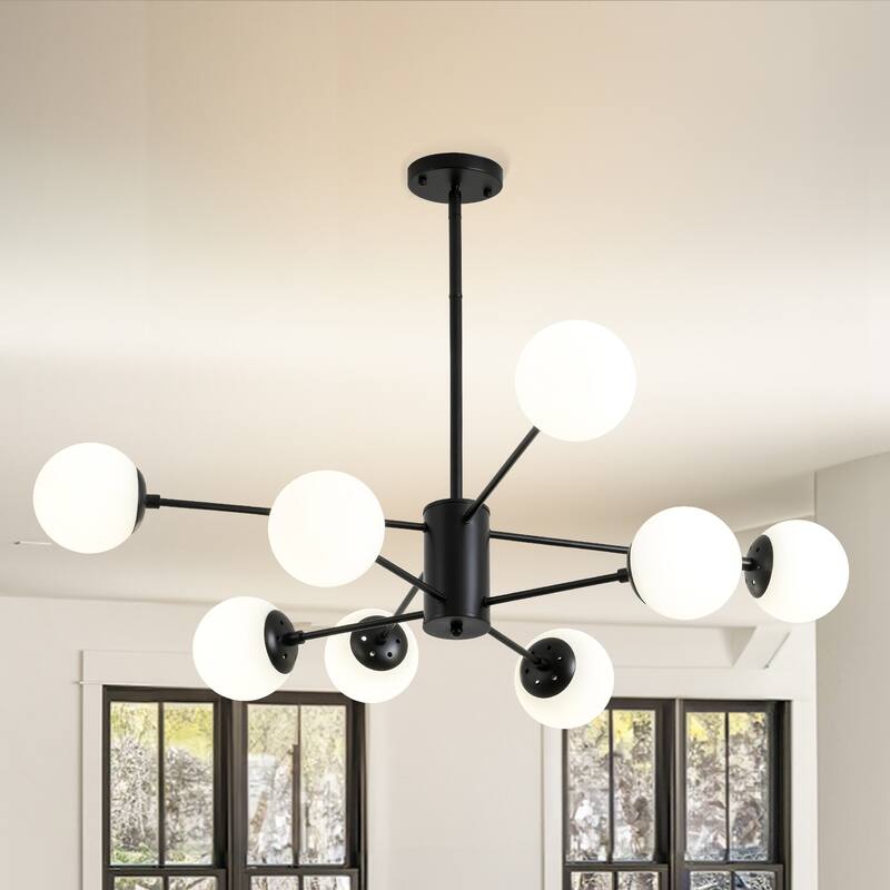 Mordern Lighting Sputnik Chandelier Light Globe Shade Frosted Glass Ceiling Pendant Light(8 lights) - Black&White