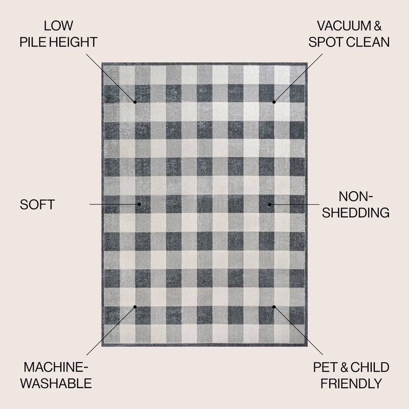 JONATHAN Y Shutter Gradient Plaid Cottage Machine-Washable Light Gray/Dark Gray/Cream Area Rug