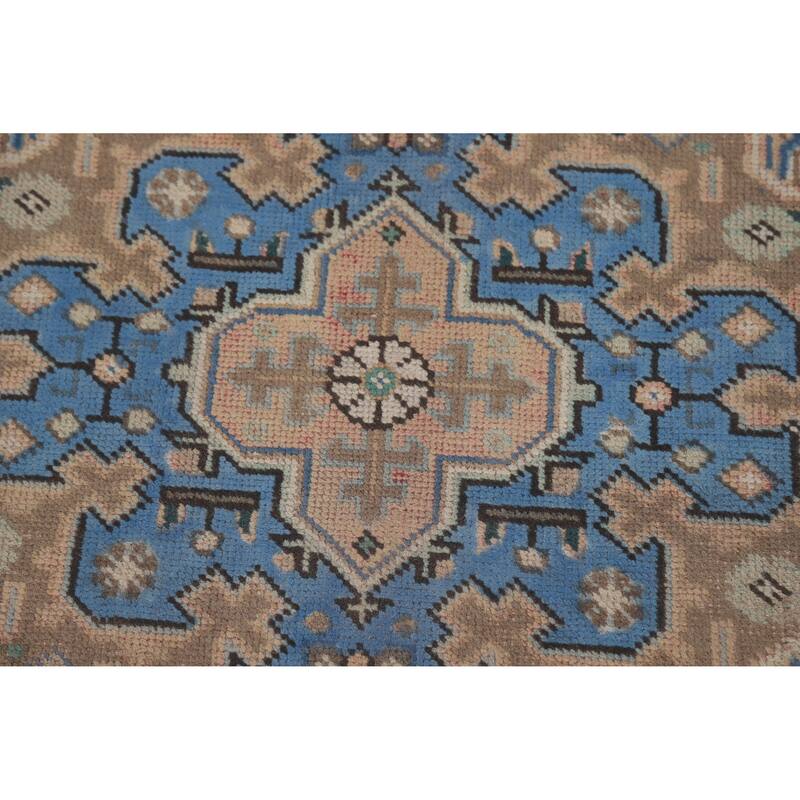 Pink Geometric Tabriz Persian Vintage Rug Hand-Knotted Wool Carpet - 9'8" x 12'11"