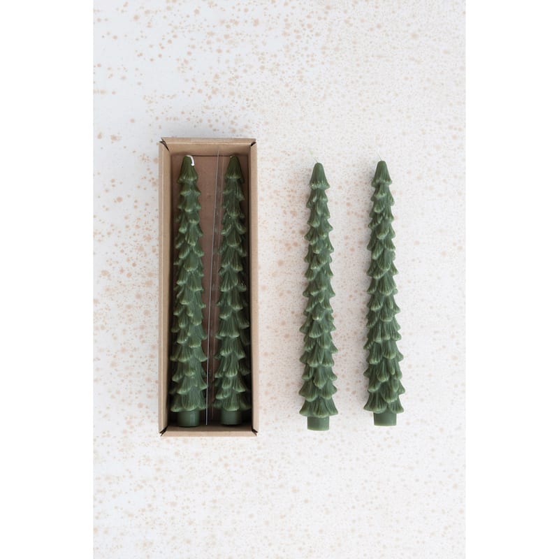 Unscented Tree Shaped Taper Candles, Set Of 2