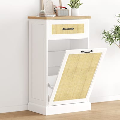 Wooden Kitchen Trash Can Free Standing Waste Bin Recycling Hideaway Garbage Can Holder