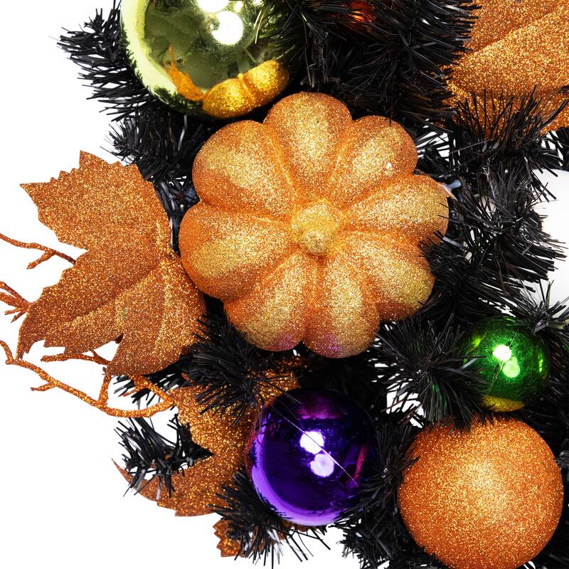 Jack-O-Lantern in Witches Hat Halloween Pine Wreath, 24-Inch, Unlit