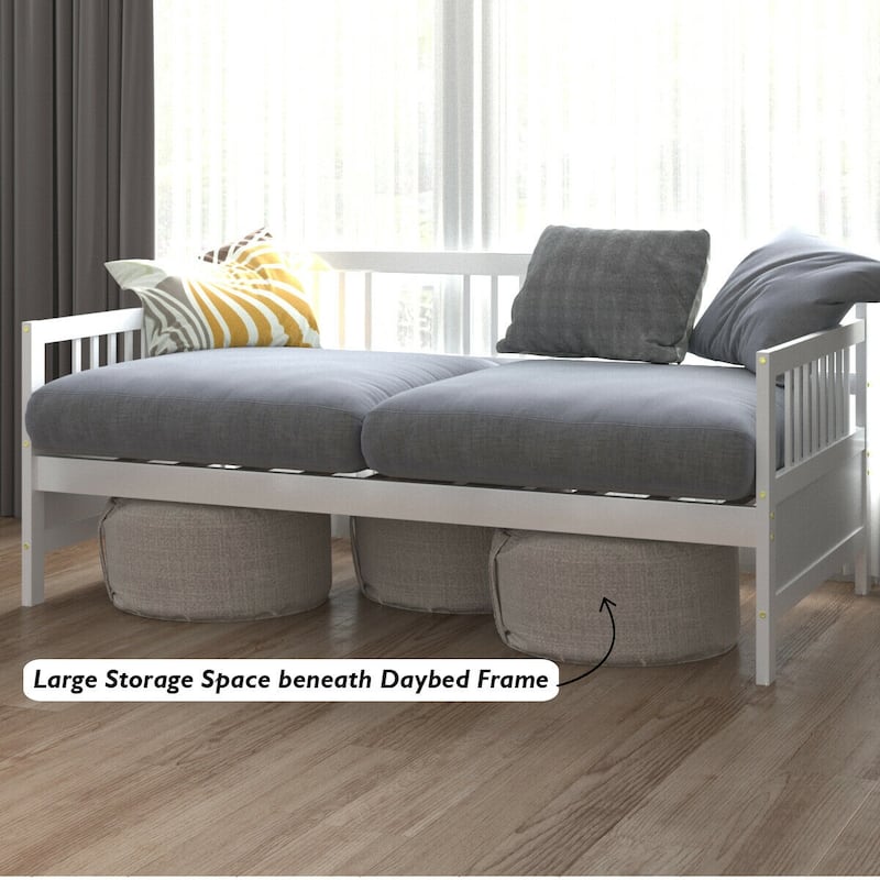 Gymax Twin Size Wooden Slats Daybed Frame Support Platform W/Rails