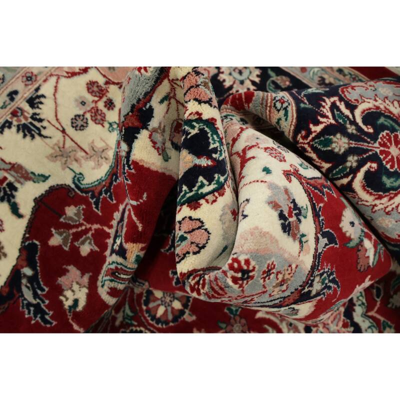 Hand Knotted Oriental 100% Wool Carpet Traditional Floral Red Tabriz Area Rug - 12' 3'' X 9' 1''