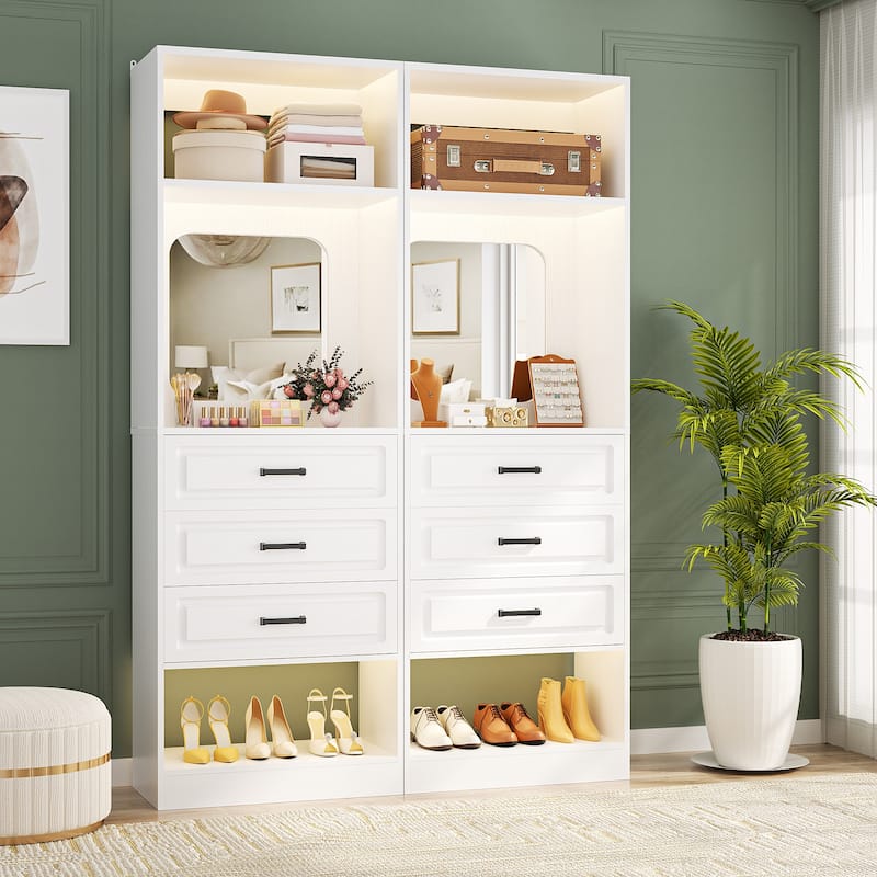 Cimly 25'' Freestanding Closet System with Drawers and Mirror, Display Shelves Organizer with Shelving