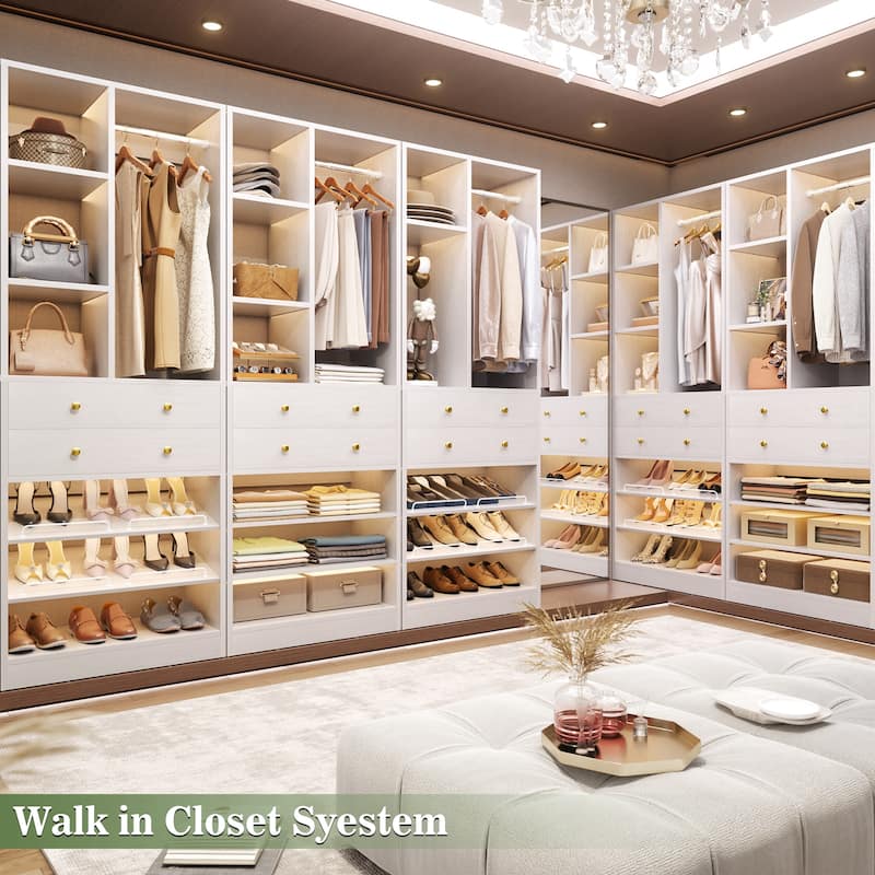 27.7'' Closet Organizer with Shoe Racks and Drawers, Closet System with Hanging Rod and Adjustable Shelves