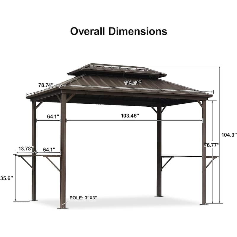 PURPLE LEAF Hardtop Grill Gazebo Galvanized Steel Roof Outdoor BBQ Canopy with Ceiling Hook and Shelves