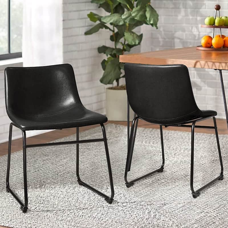 Bossin Faux Leather Dining Chairs Set of 2, 18 Inch Kitchen & Dining Room Chairs with Backrest and Metal Leg - Black