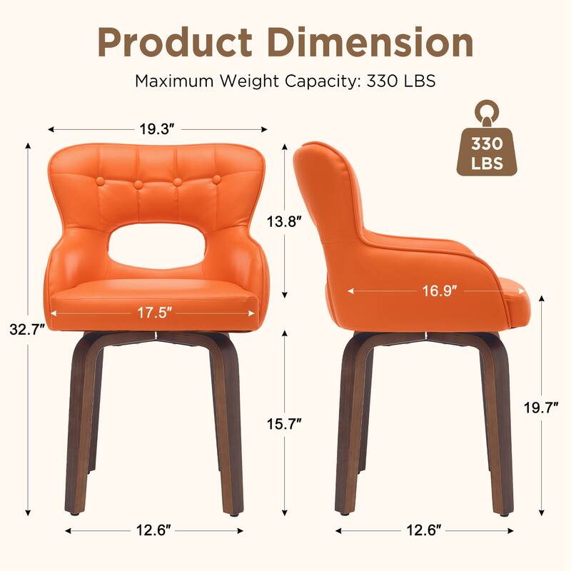 Swivel Dining Chairs Set of 2, Faux Leather Upholstered Kitchen Chairs