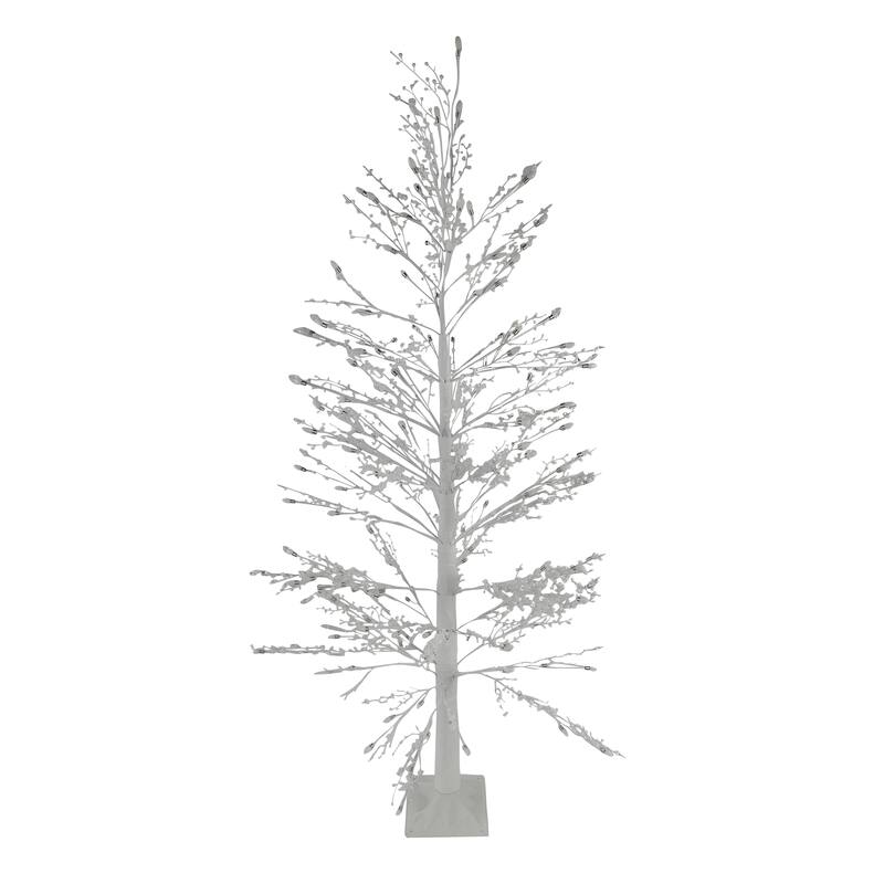Alpine Corporation BYS218L 72in Tall Christmas White Berry Pine Tree with Warm White LED Lights, Indoor Holiday Decor