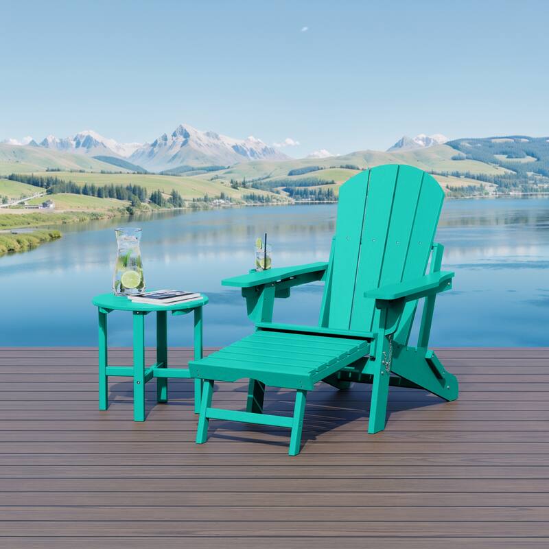 Laguna Outdoor Folding Adjustable Adirondack Chair with Hideaway Ottoman & Round Side Table
