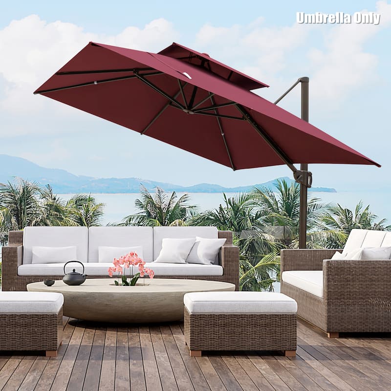 Deluxe 10' x 10' Outdoor Square Double Top Cantilever Umbrella, Base Not Included