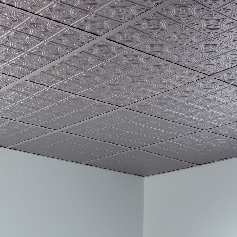 FASÄDE Traditional Style 1 Decorative Vinyl 2ft x 2ft Lay in Ceiling Panel in Argent Silver (5 Pack)