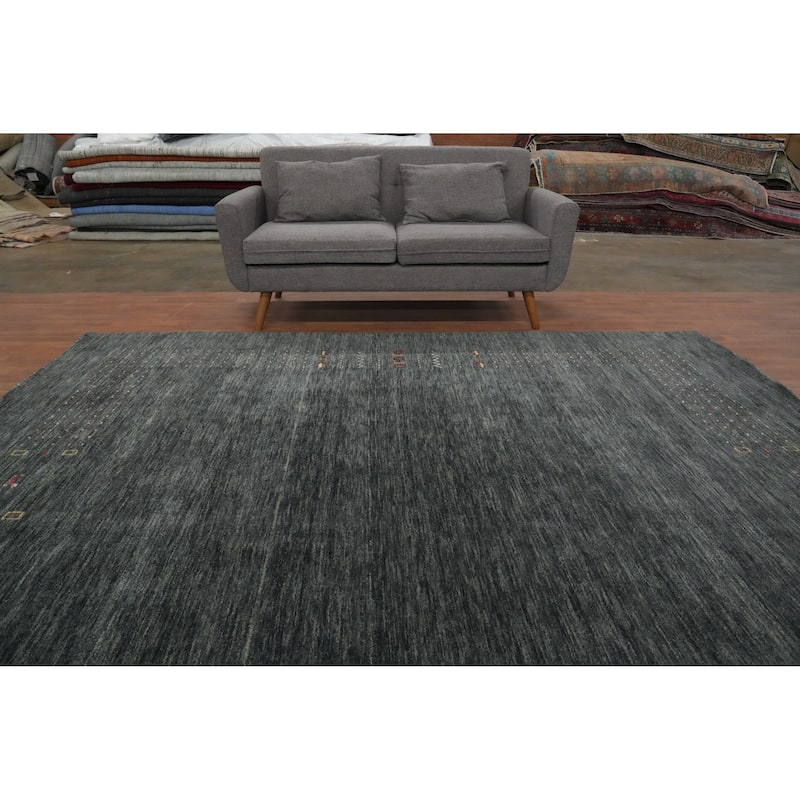 Hand Knotted Oriental 100% Wool Carpet Tribal Animal Pictorial Greys & Charcoal Gabbeh Area Rug - 9' 8'' X 10' 0''