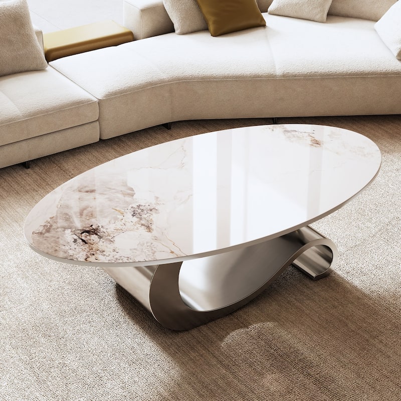 49.2" Faux Marble Oval Coffee Table