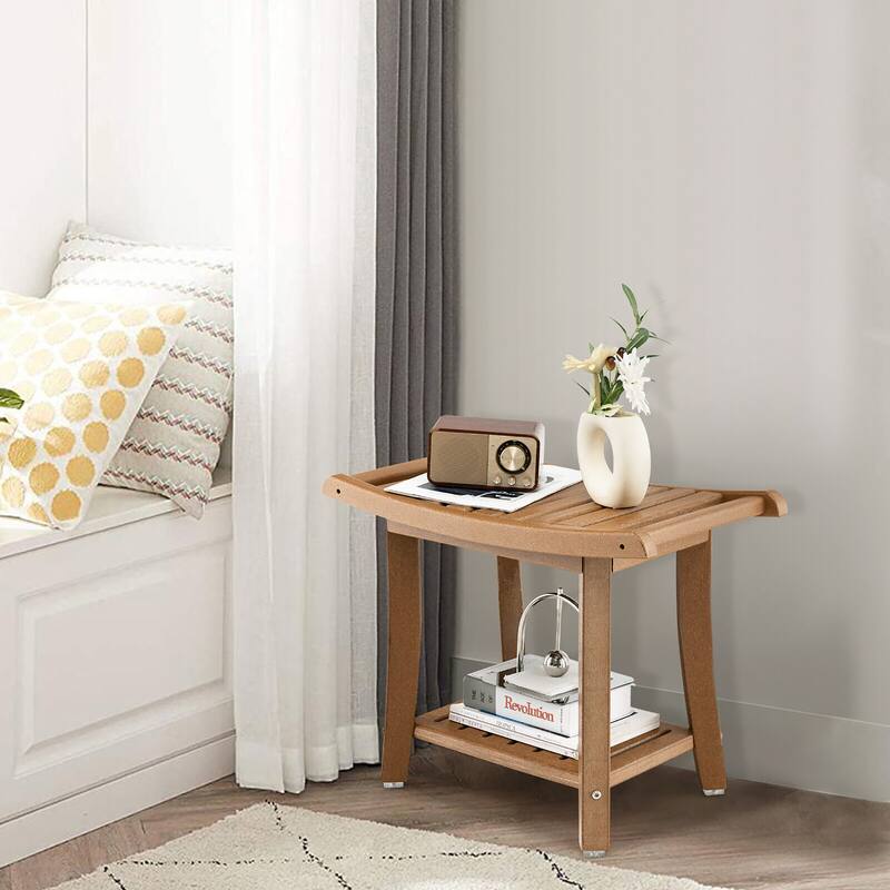 Gymax 2-tier Shower Bench Waterproof Spa Bath Shower Stool Heavy Duty