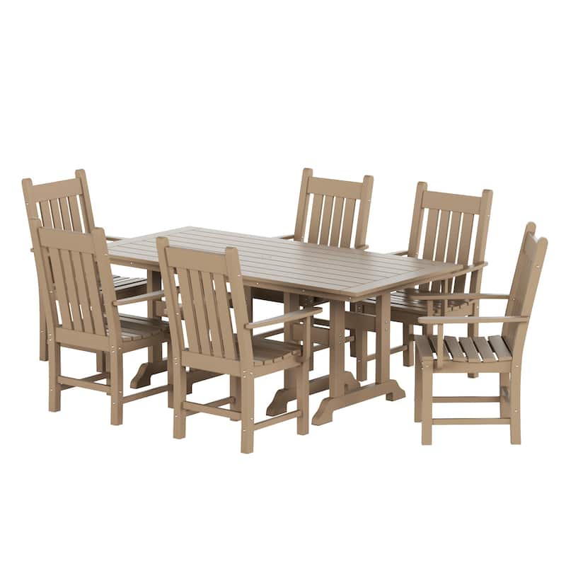 Laguna Hdpe All Weather Outdoor Patio Dining Set with Rectangle Table, Arm Chairs (7-Piece Set)