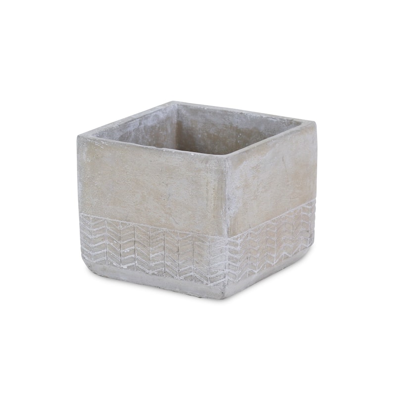 HomeRoots 6" Light Gray Geometric Cement Indoor Outdoor Rectangular Pot Planter