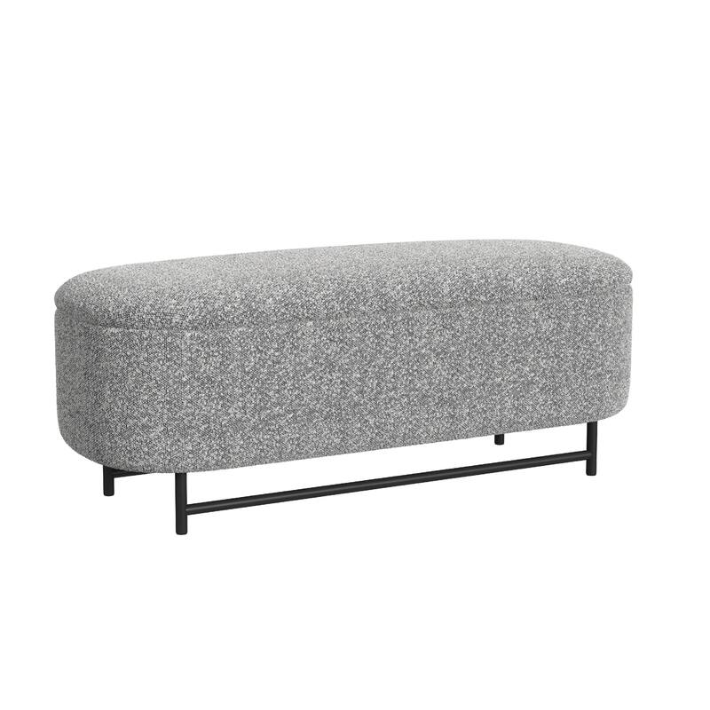 Pat Storage Bench Ottoman, Gray Yarn Cream Boucle, Black Metal 46 Inch