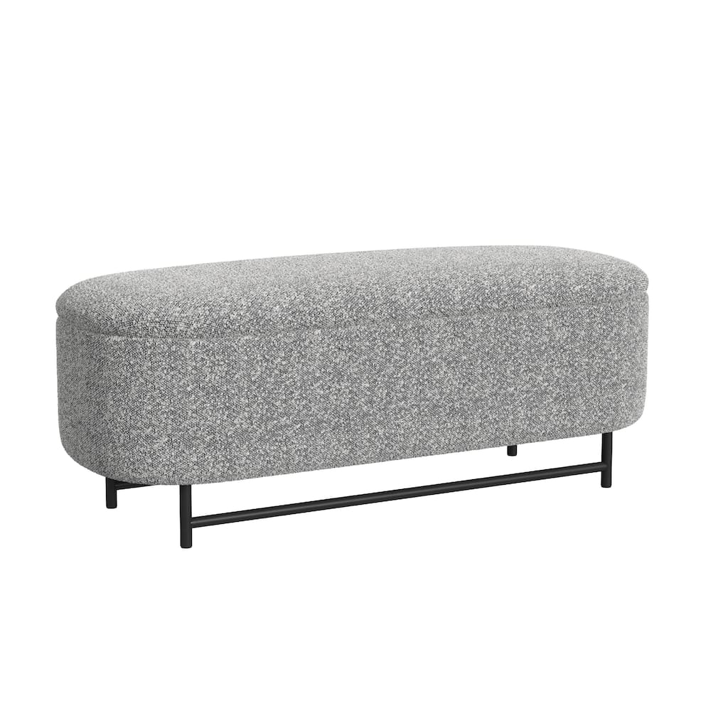 Pat Storage Bench Ottoman, Gray Yarn Cream Boucle, Black Metal 46 Inch