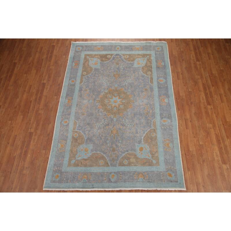 Hand Knotted Oriental 100% Wool Carpet Traditional Floral Greys & Charcoal Tabriz Area Rug - 9' 5'' X 6' 4''