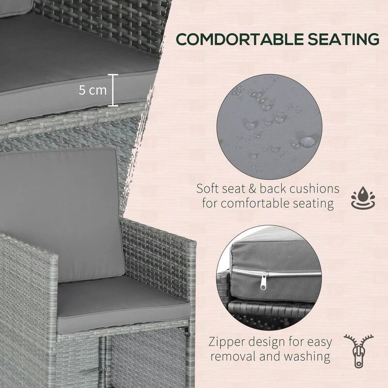 9-Piece Outdoor Dining Set for 8, Wicker Chairs, Cushions, Glass Table
