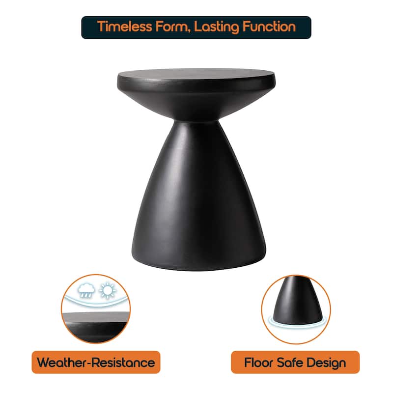 Dune Modern Round Fiberstone Side Table Indoor Outdoor Accent Table Pedestal Base Compact End Table
