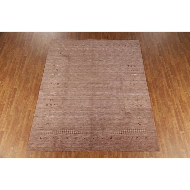 Brown Tribal Gabbeh Indian Area Rug Handmade Wool Carpet - 8'0" x 9'10"