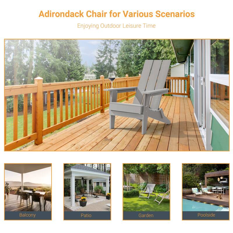 LIVOOSUN Foldable Adirondack Chair,Outdoor Wood-Grain Chair