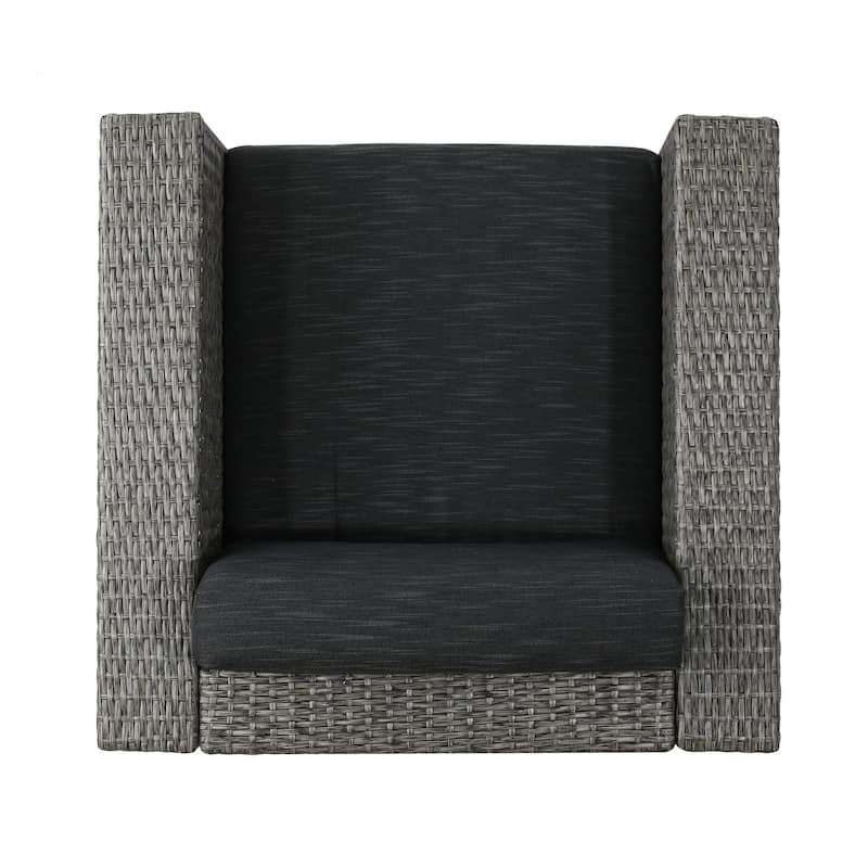 Puerta Outdoor 4-piece Wicker Swivel Chair Set with Square Firepit by Christopher Knight Home