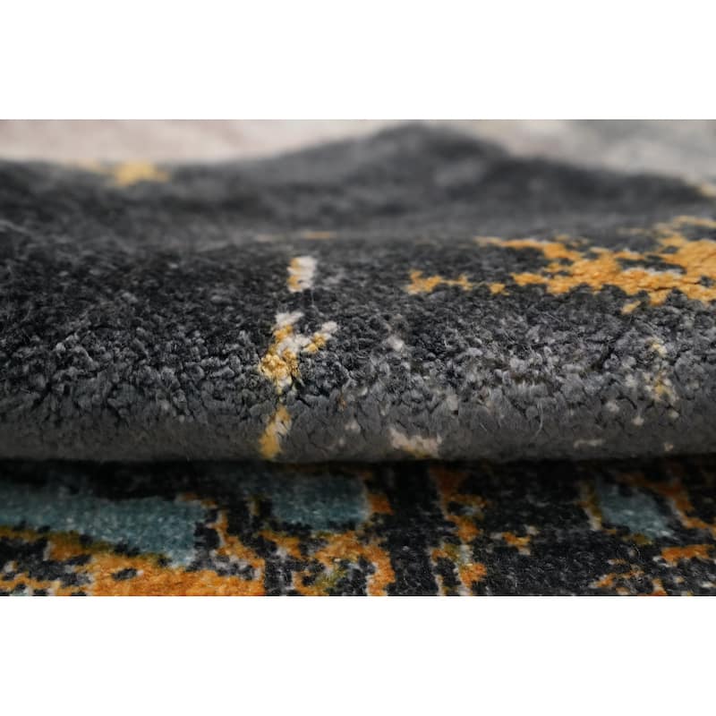 Hand Knotted Oriental Viscose Silk Carpet Modern Pictorial Multi-Colored Abstract Area Rug - 7' 8'' X 5' 7''