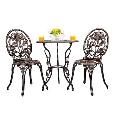 HOMEFUN Bistro Table Set,Rose 3 Piece, Outdoor Patio Table and Chairs Furniture, Durable Rust Weather Resistance