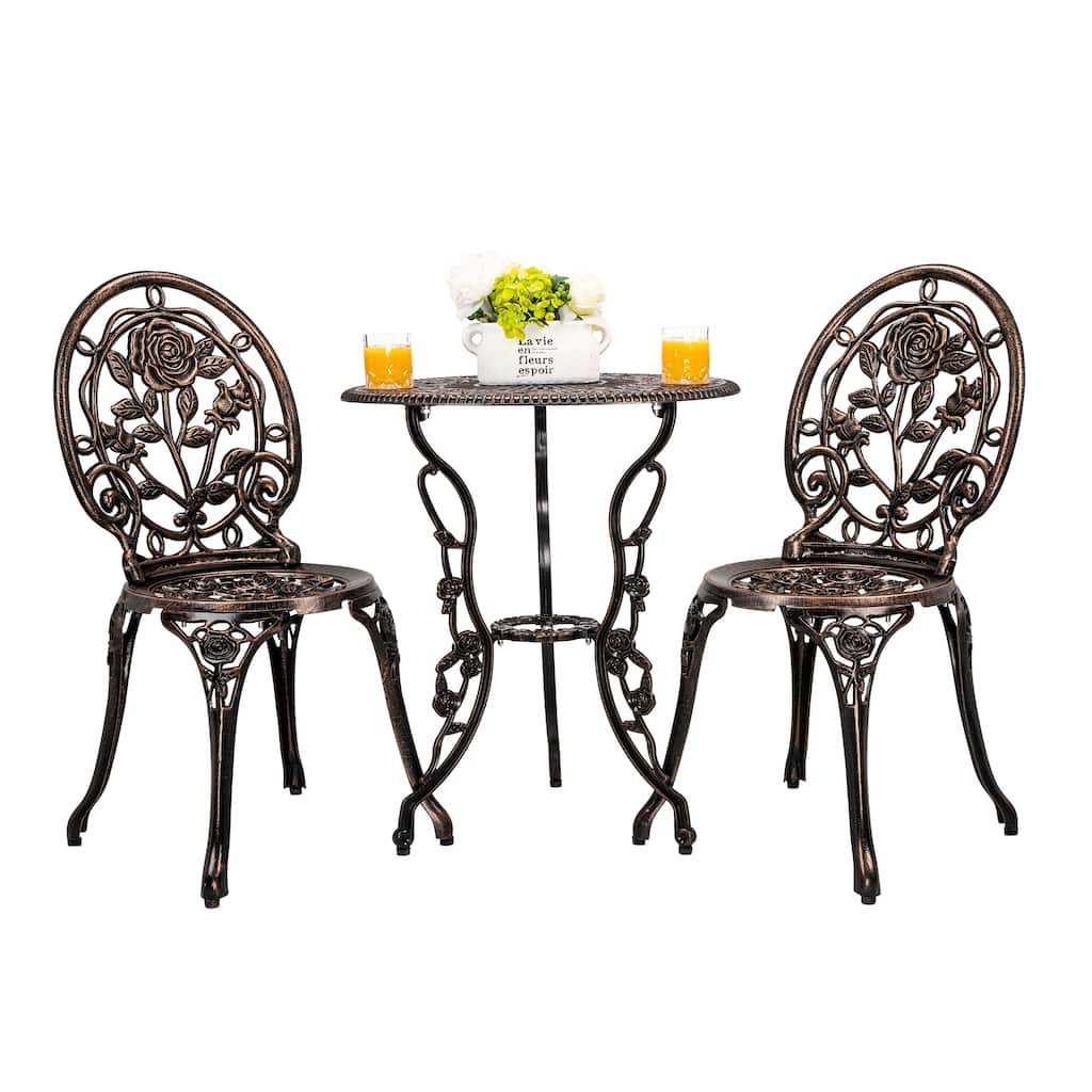 HOMEFUN Bistro Table Set,Rose 3 Piece, Outdoor Patio Table and Chairs Furniture, Durable Rust Weather Resistance