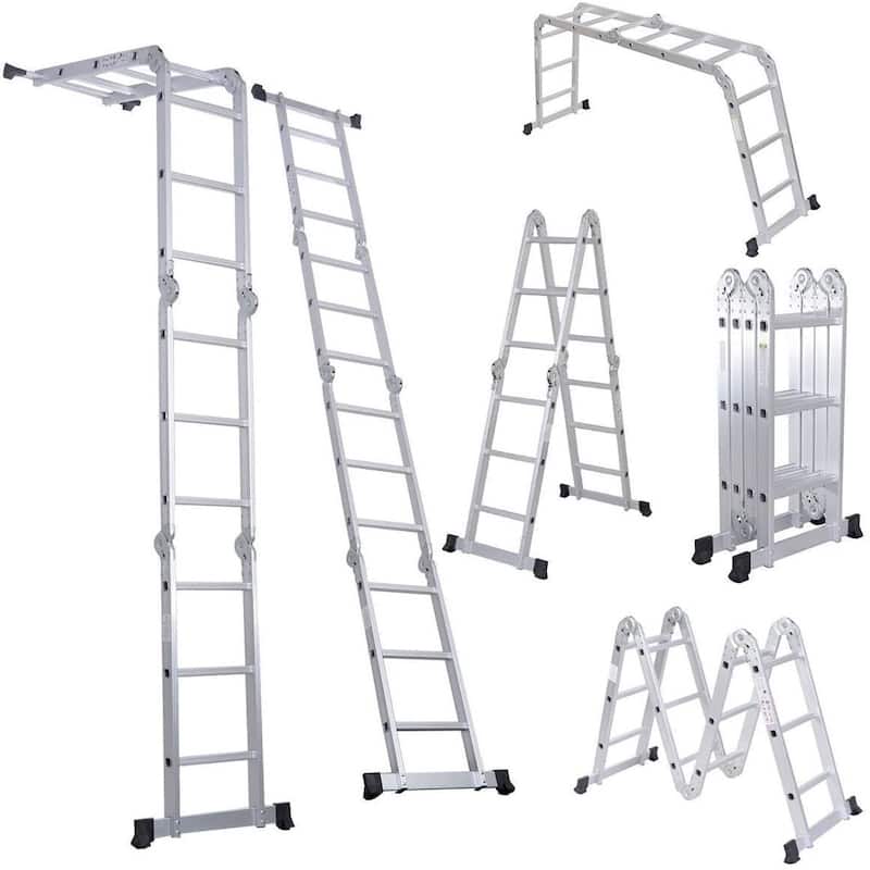 12.5FT Folding Ladder Multi-Purpose Aluminium Extension 7 in 1 Step