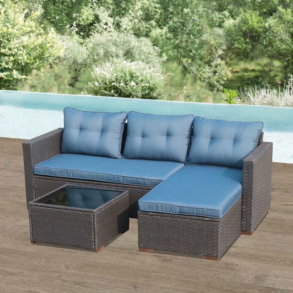 Outdoor Cushioned Wicker 3-piece Sectional Set