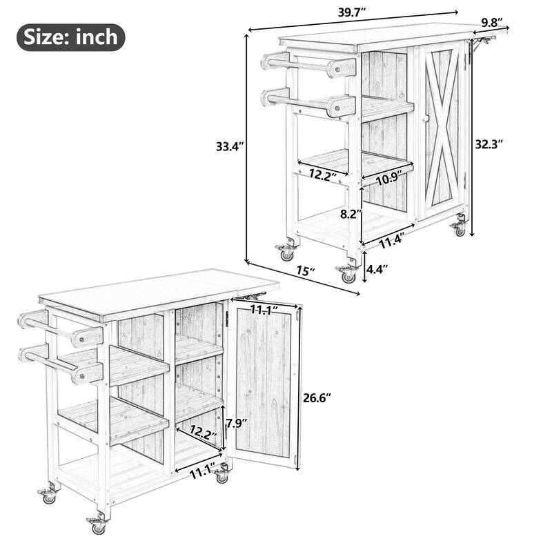 Foldable Outdoor Portable Kitchen Island Cart with Lockable Wheels, Storage Cabinet & Towel Rack